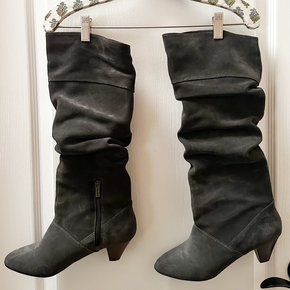 Colin Stuart Slouchy High Knee Dark Gray Suede Boots Size 7.5 B